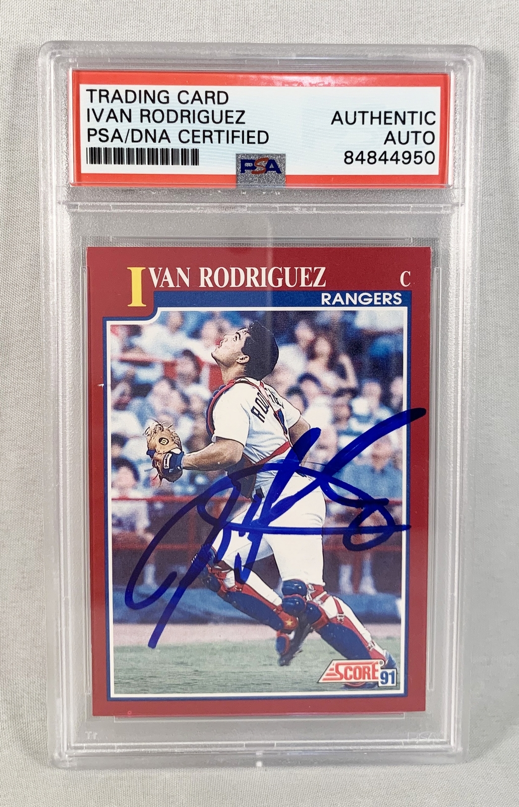 Ivan Rodriguez Signed Rookie Card 1991 Score #82T Pudge PSA/DNA COA
