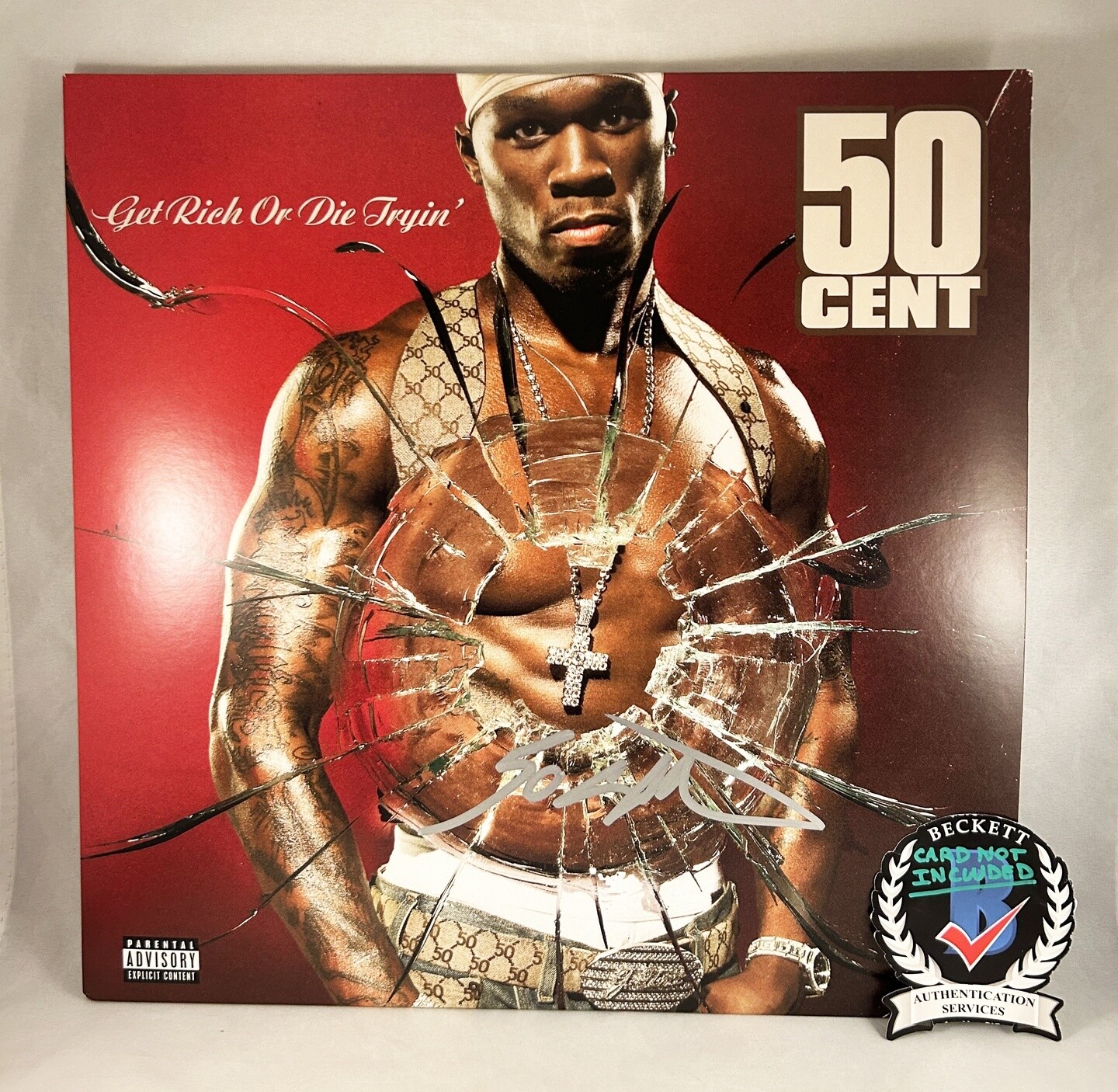 50 CENT SIGNED VINYL LP ALBUM GET RICH OR DIE TRYIN BECKETT BAS COA COLLECTIBLE MEMORABILIA