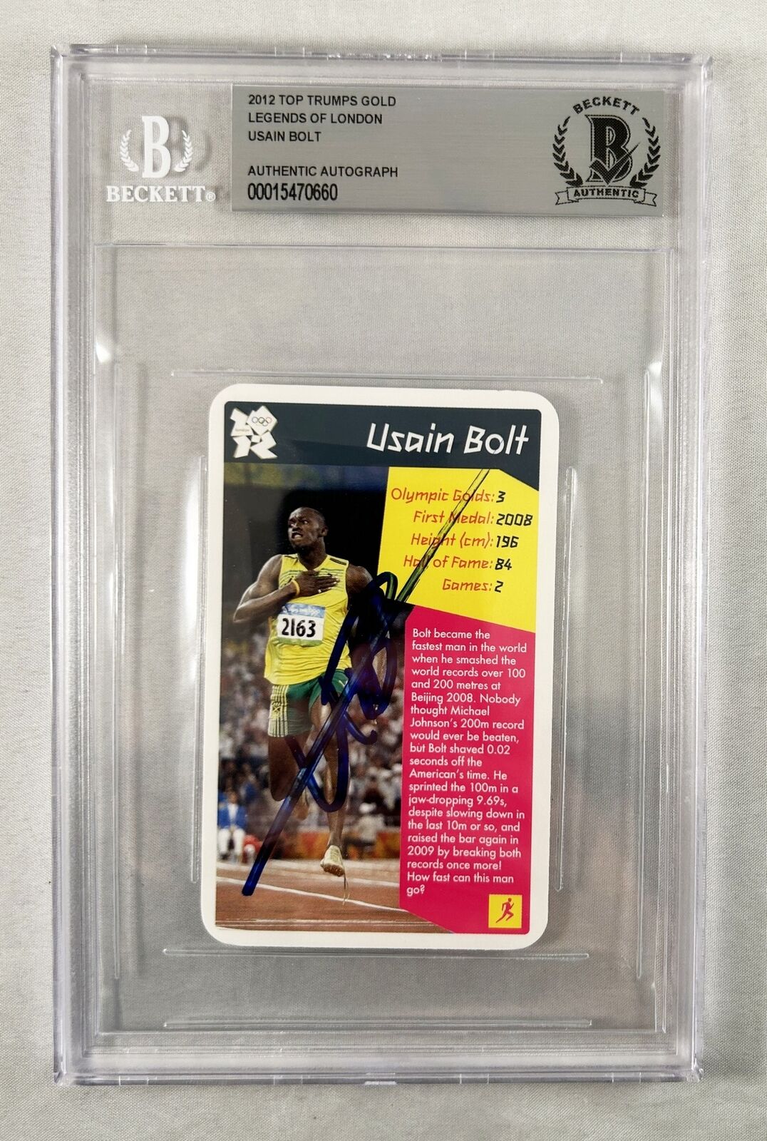 USAIN BOLT SIGNED TRADING CARD FASTEST MAN ON EARTH BECKETT BAS 5 COA COLLECTIBLE MEMORABILIA