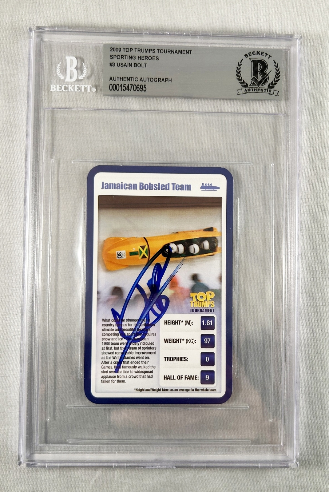 USAIN BOLT SIGNED TRADING CARD FASTEST MAN ON EARTH BECKETT BAS 1 COA COLLECTIBLE MEMORABILIA