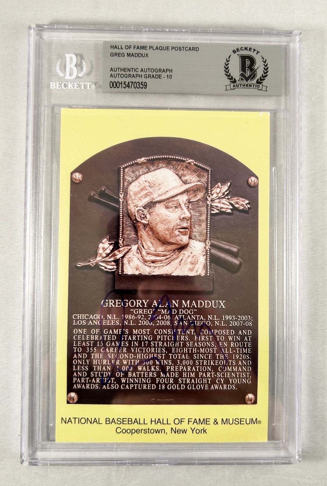Greg Maddux Signed HOF Plaque Atlanta Braves Beckett BAS COA
