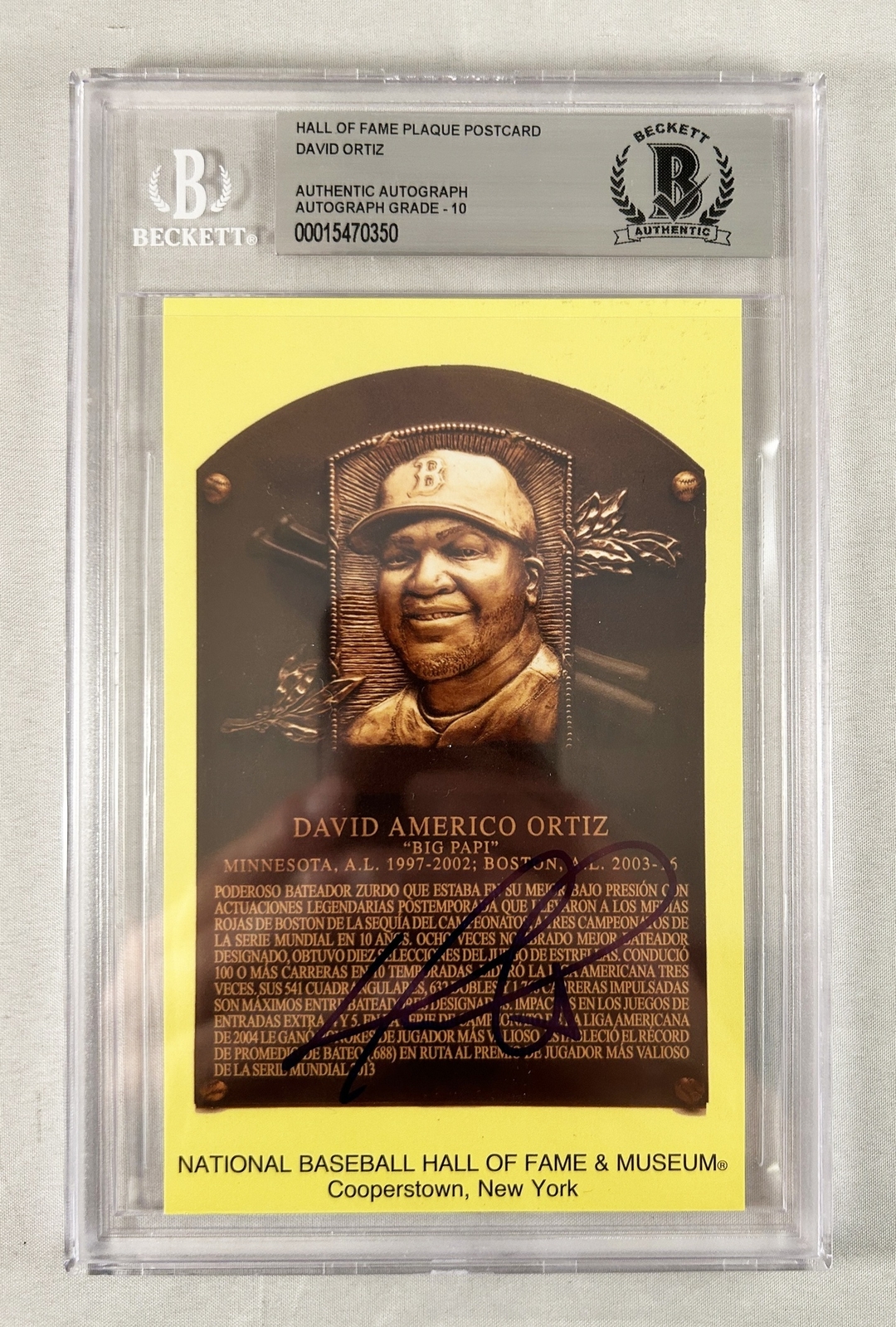 David Ortiz Signed HOF Plaque Boston Red Sox Beckett BAS 1 COA
