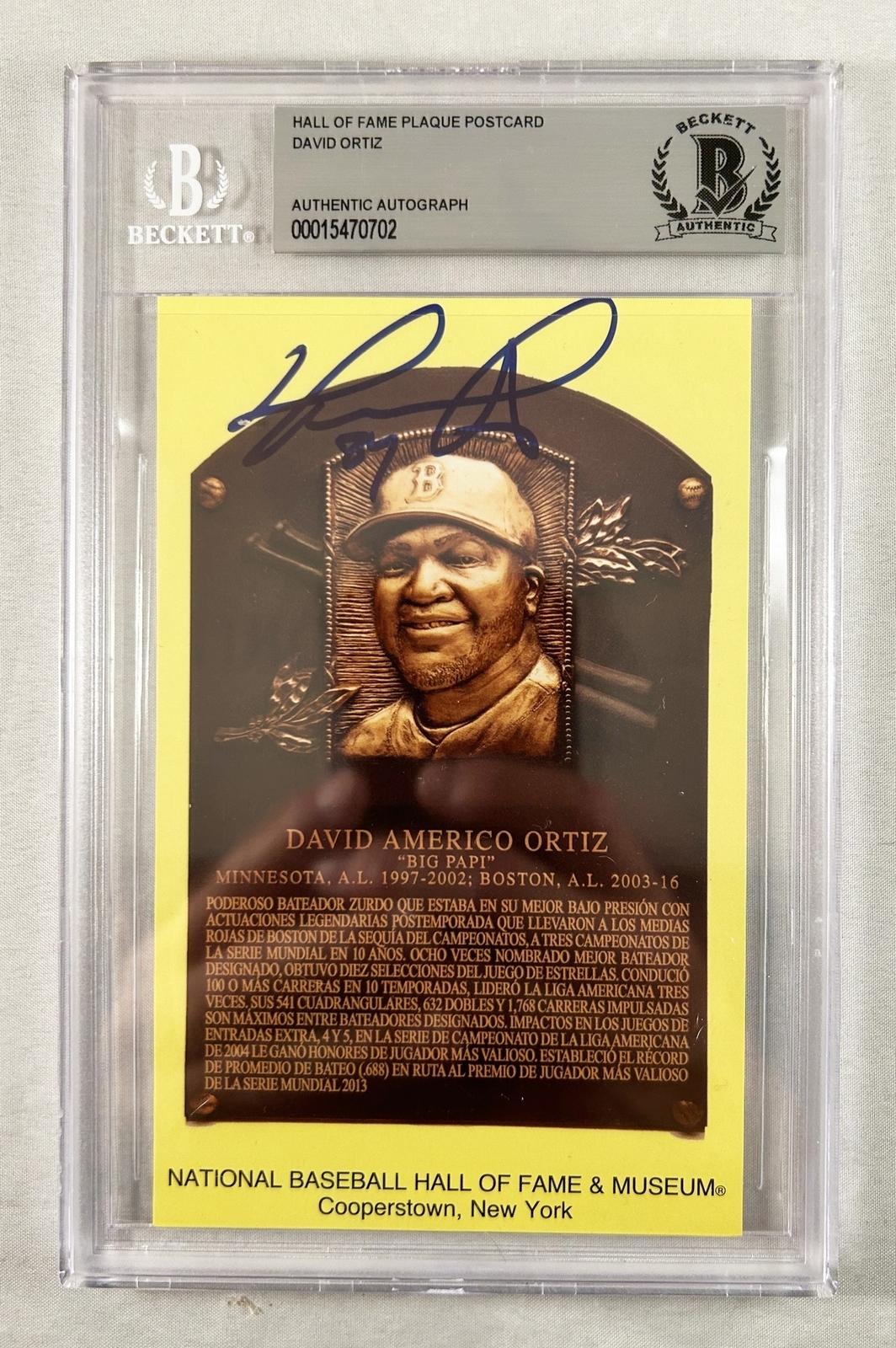 David Ortiz Signed HOF Plaque Boston Red Sox Beckett BAS COA
