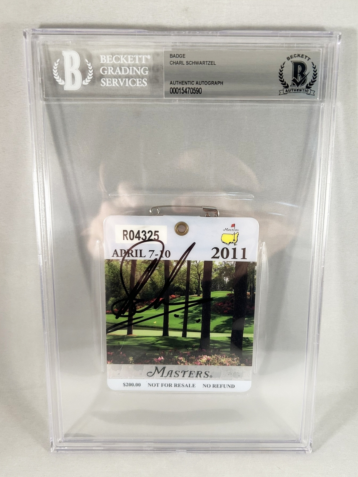 Charl Schwartzel Signed Masters Badge 2011 Masters Champion Beckett BAS COA
