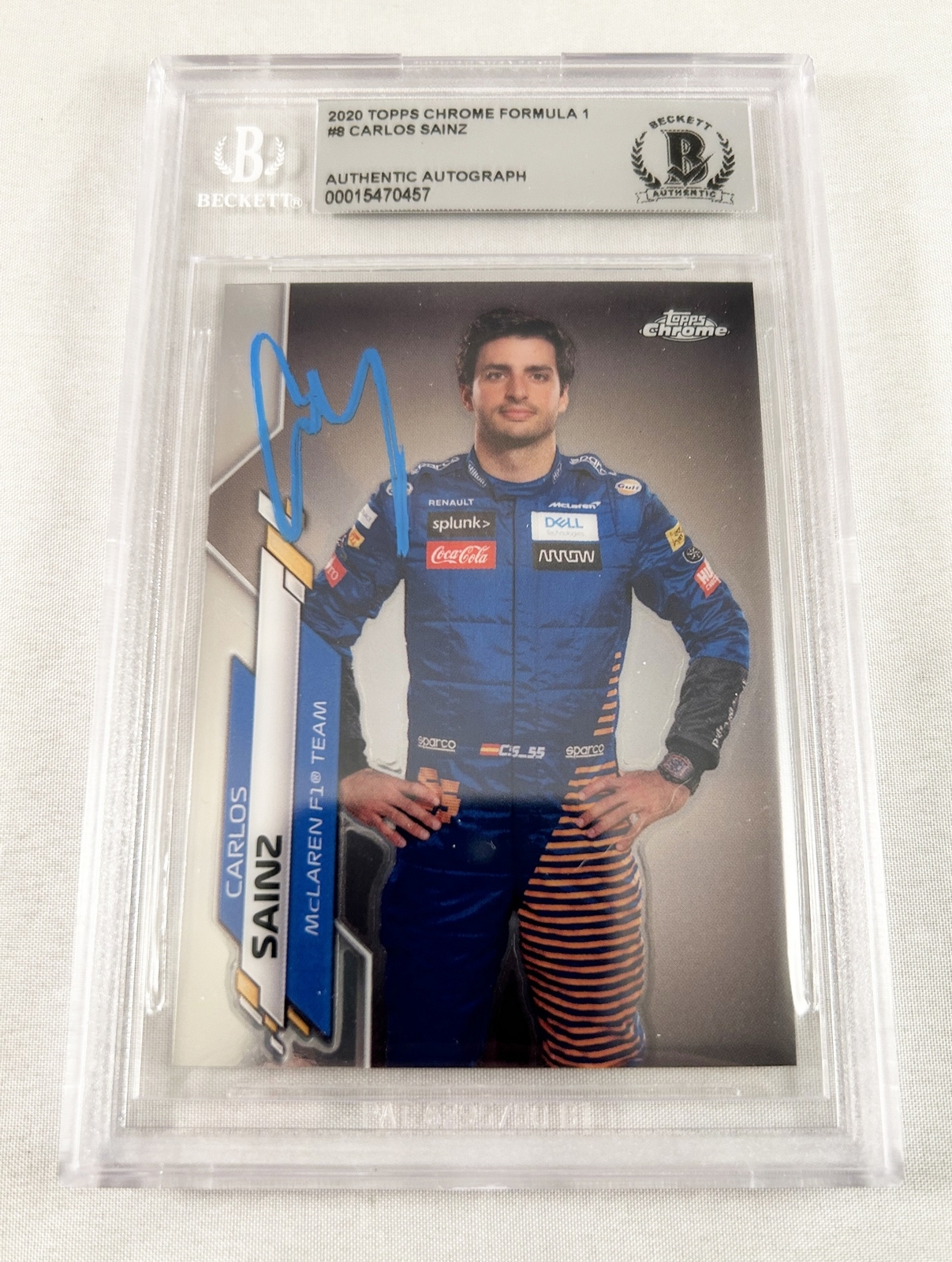 Carlos Sainz Signed Trading Card 2020 Topps Chrome Formula 1 F1 Ferrari Becke...
