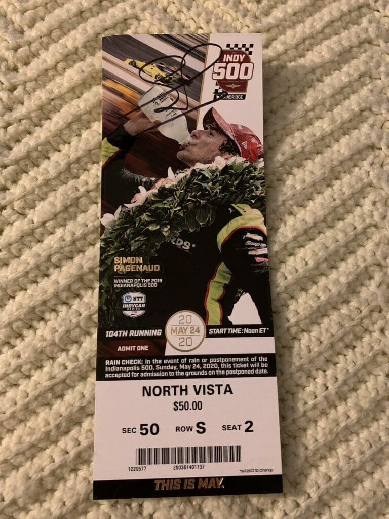 2020 INDY 500 SIMON PAGENAUD SIGNED TICKET (2019 INDY WINNER) MAY VERSION
 COLLECTIBLE MEMORABILIA