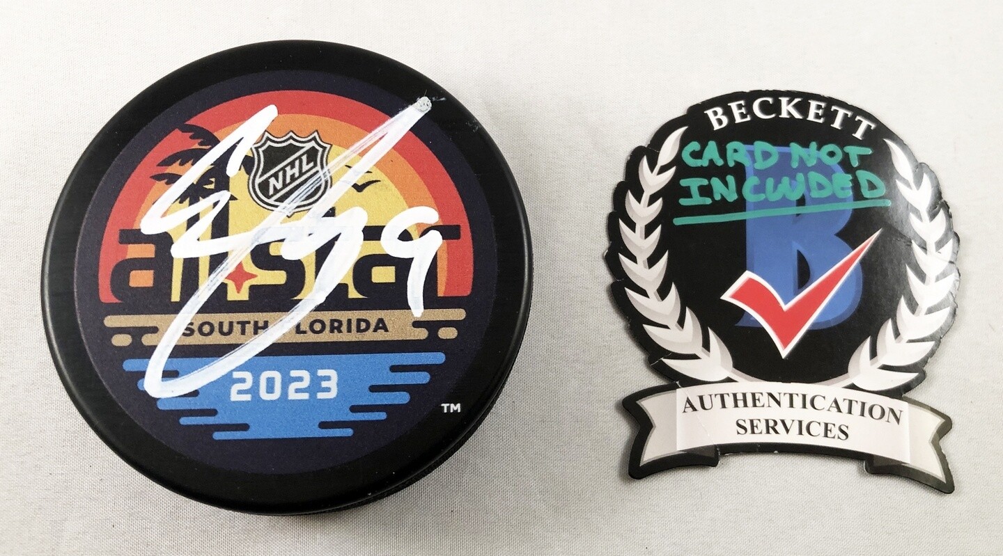 Clayton Keller Signed 2023 All Star Hockey Puck Arizona Coyotes Beckett BAS 1...
