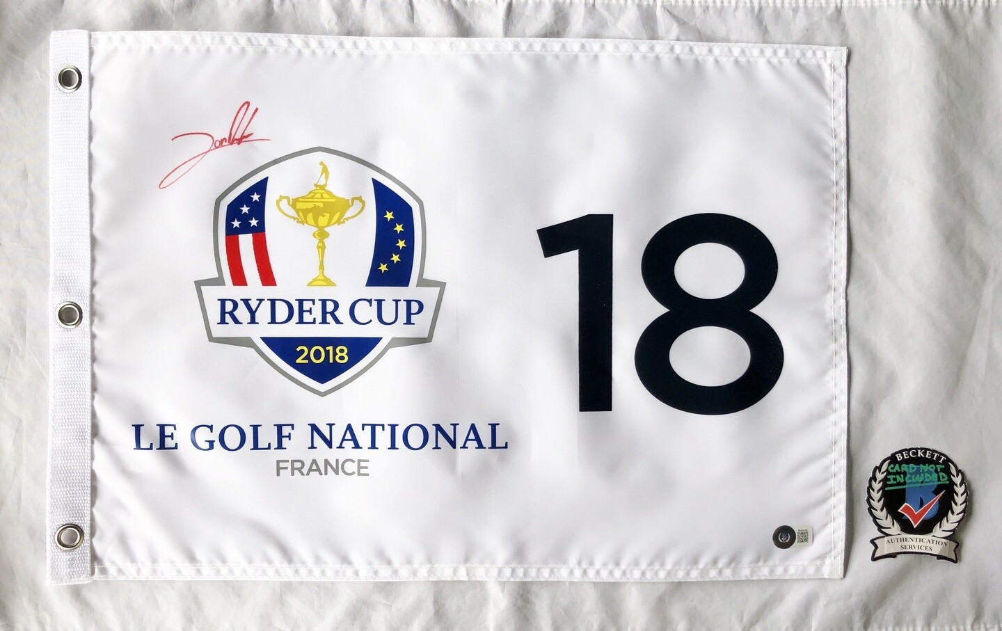 Jon Rahm Signed 2020 Ryder Cup Flag Beckett BAS COA
