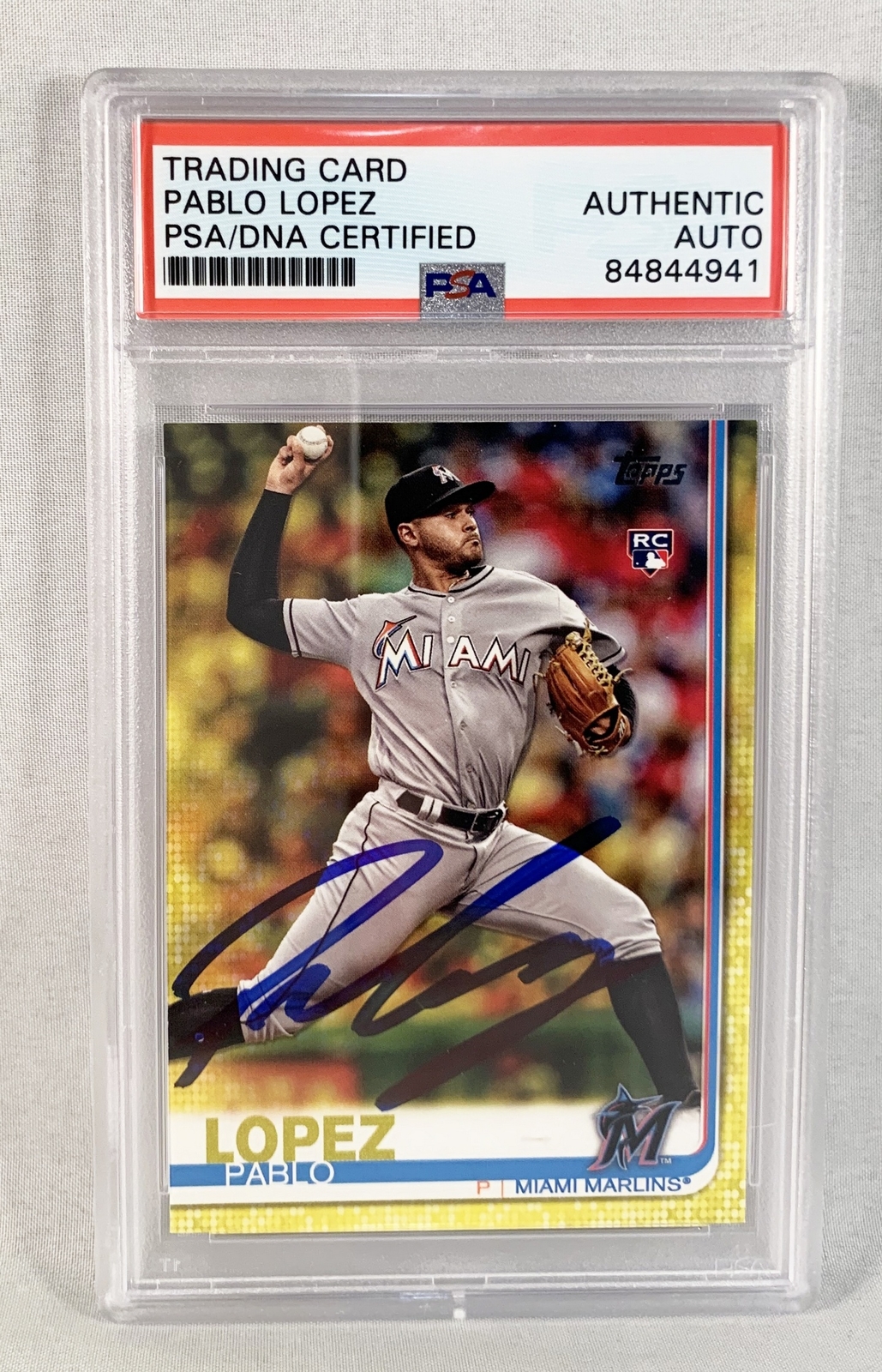 Pablo Lopez Signed Rookie Card 2019 Topps #151 Yellow PSA/DNA COA
