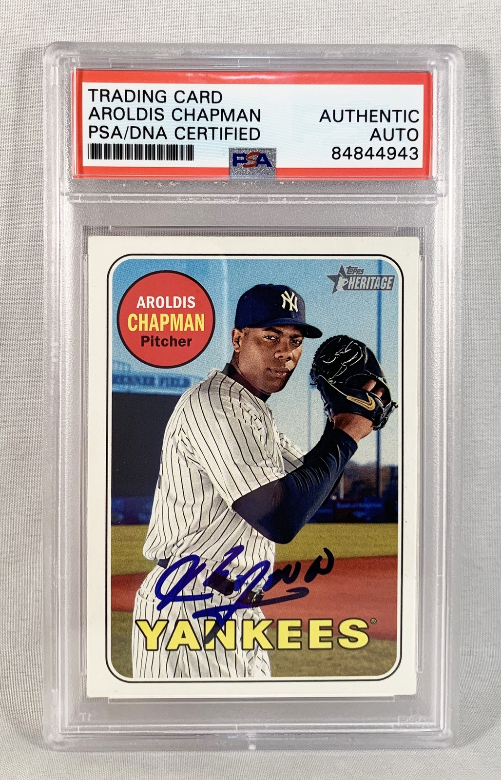 Aroldis Chapman Signed Trading Card 2018 Topps Heritage #140 PSA/DNA COA
