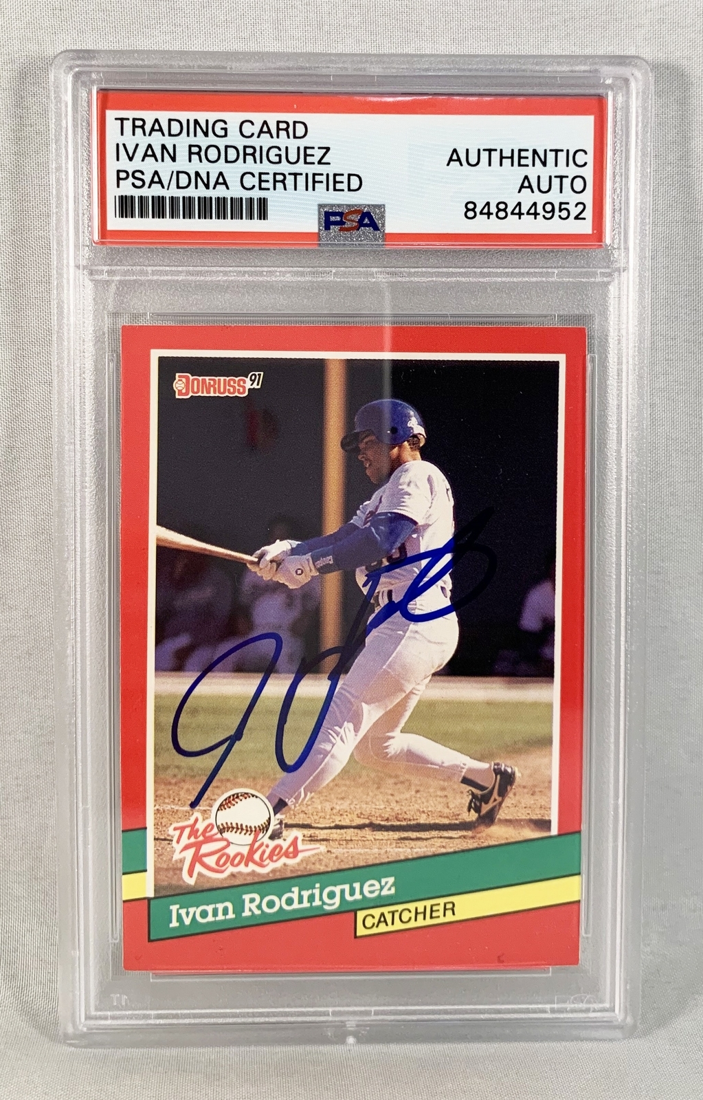Ivan Rodriguez Signed Rookie Card 1991 Donruss #33 Pudge PSA/DNA 1 COA
