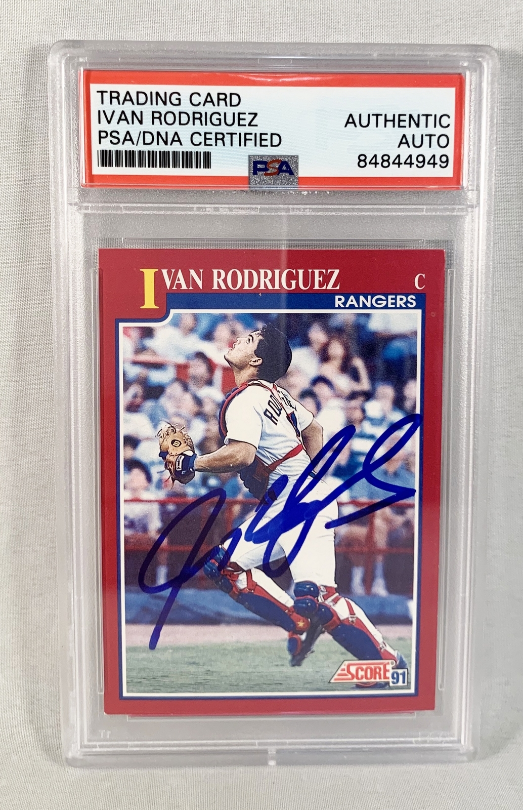 Ivan Rodriguez Signed Rookie Card 1991 Score #82T Pudge PSA/DNA 1 COA

