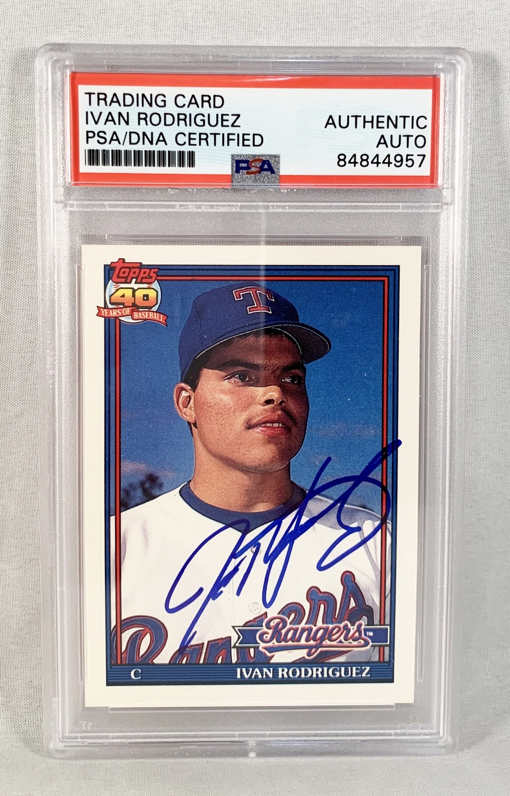 Ivan Rodriguez Signed Rookie Card 1991 Topps #101T Pudge PSA/DNA COA
