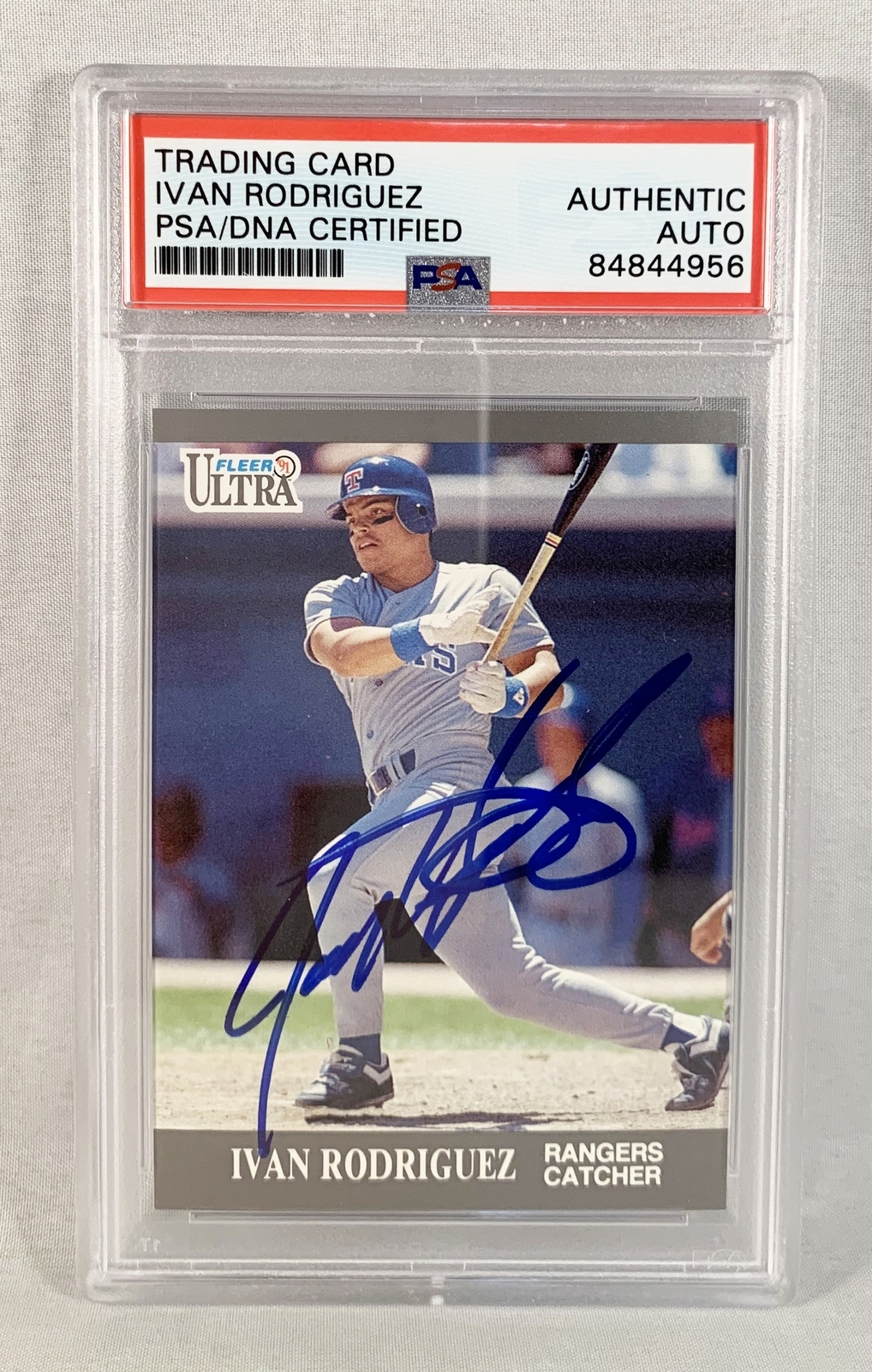 Ivan Rodriguez Signed Rookie Card 1991 Fleer Ultra #58 Pudge PSA/DNA COA
