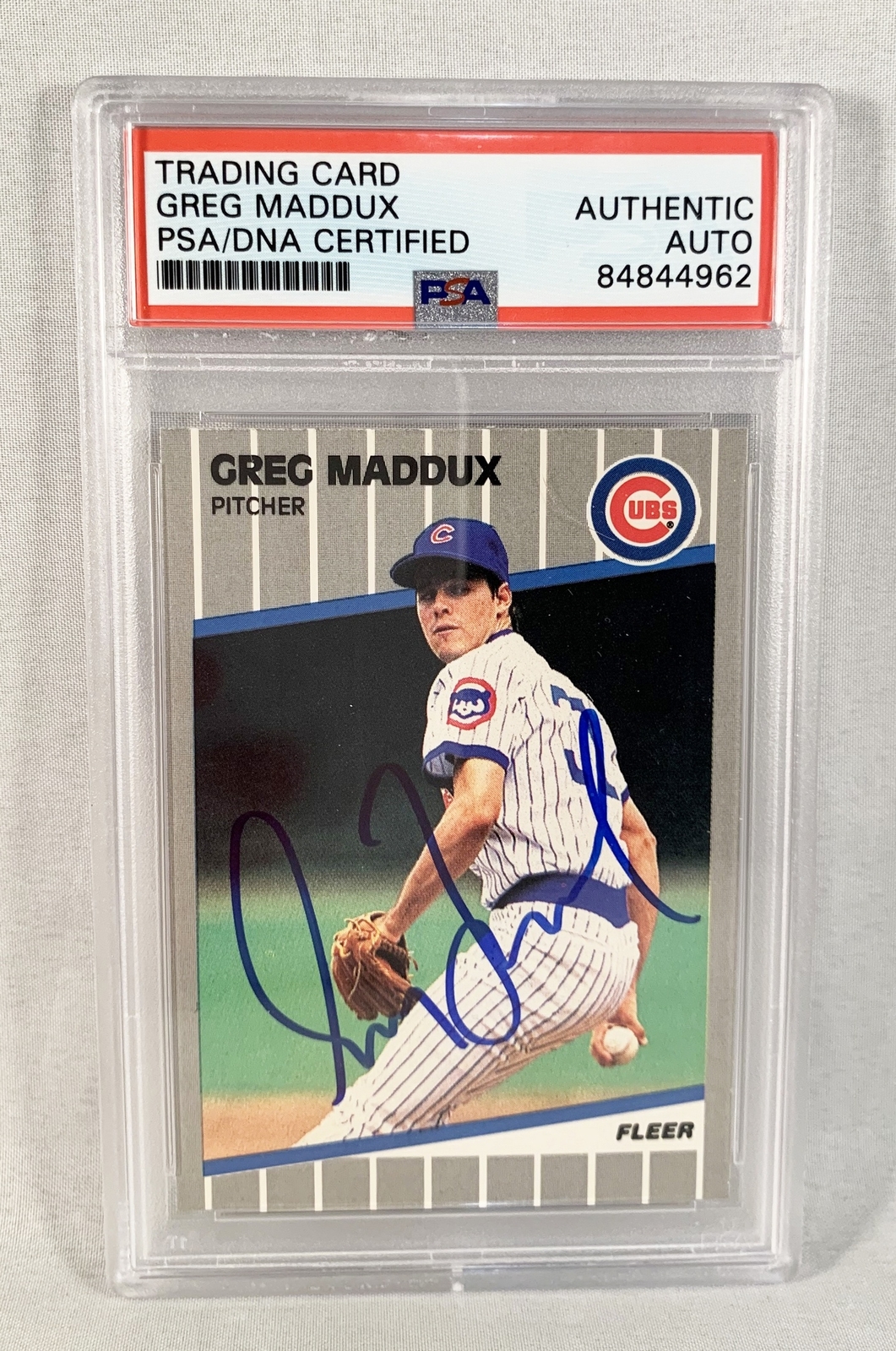 Greg Maddux Signed Trading Card 1989 Fleer #431 PSA/DNA COA

