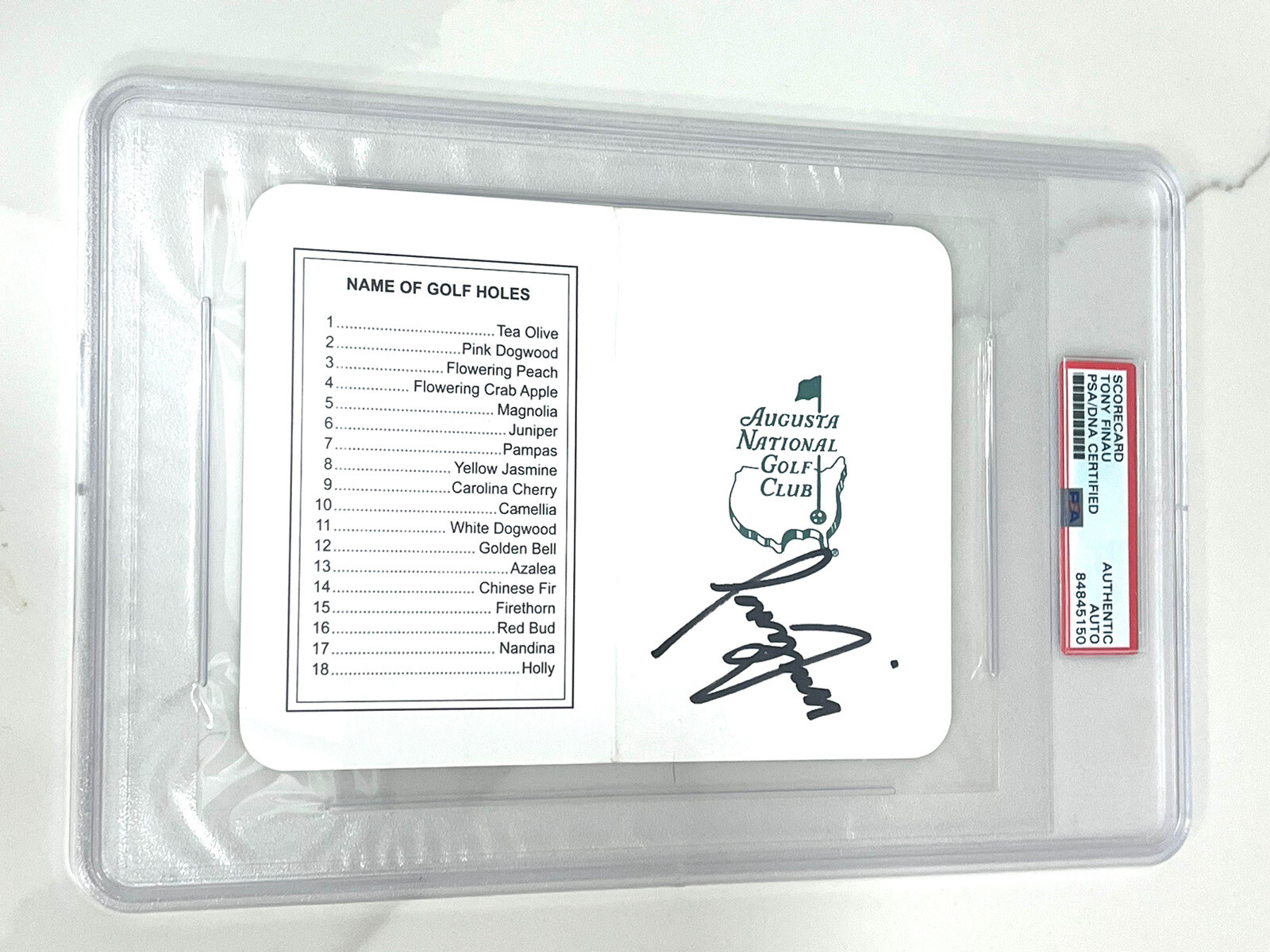 TONY FINAU SIGNED MASTERS SCORECARD PGA AUGUSTA NATIONAL SLABBED PSA DNA
