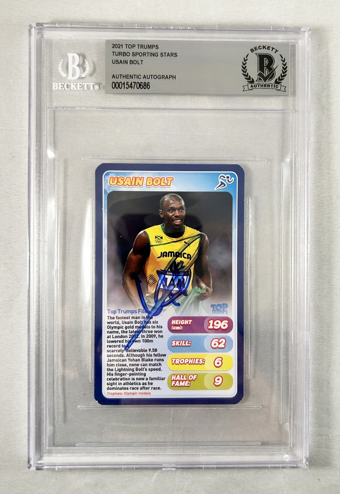 Usain Bolt Signed Trading Card Fastest Man on Earth Beckett BAS 8 COA
