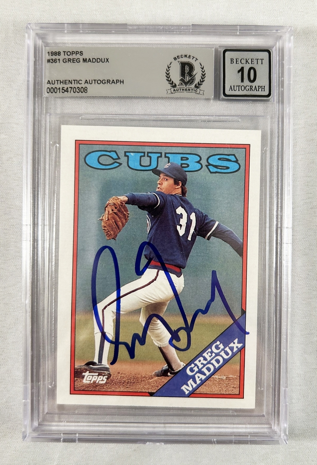 Greg Maddux Signed Trading Card 1988 Topps #361 Beckett BAS COA
