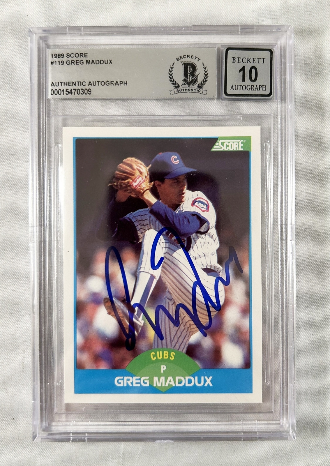 Greg Maddux Signed Trading Card 1989 Score #119 Beckett BAS COA
