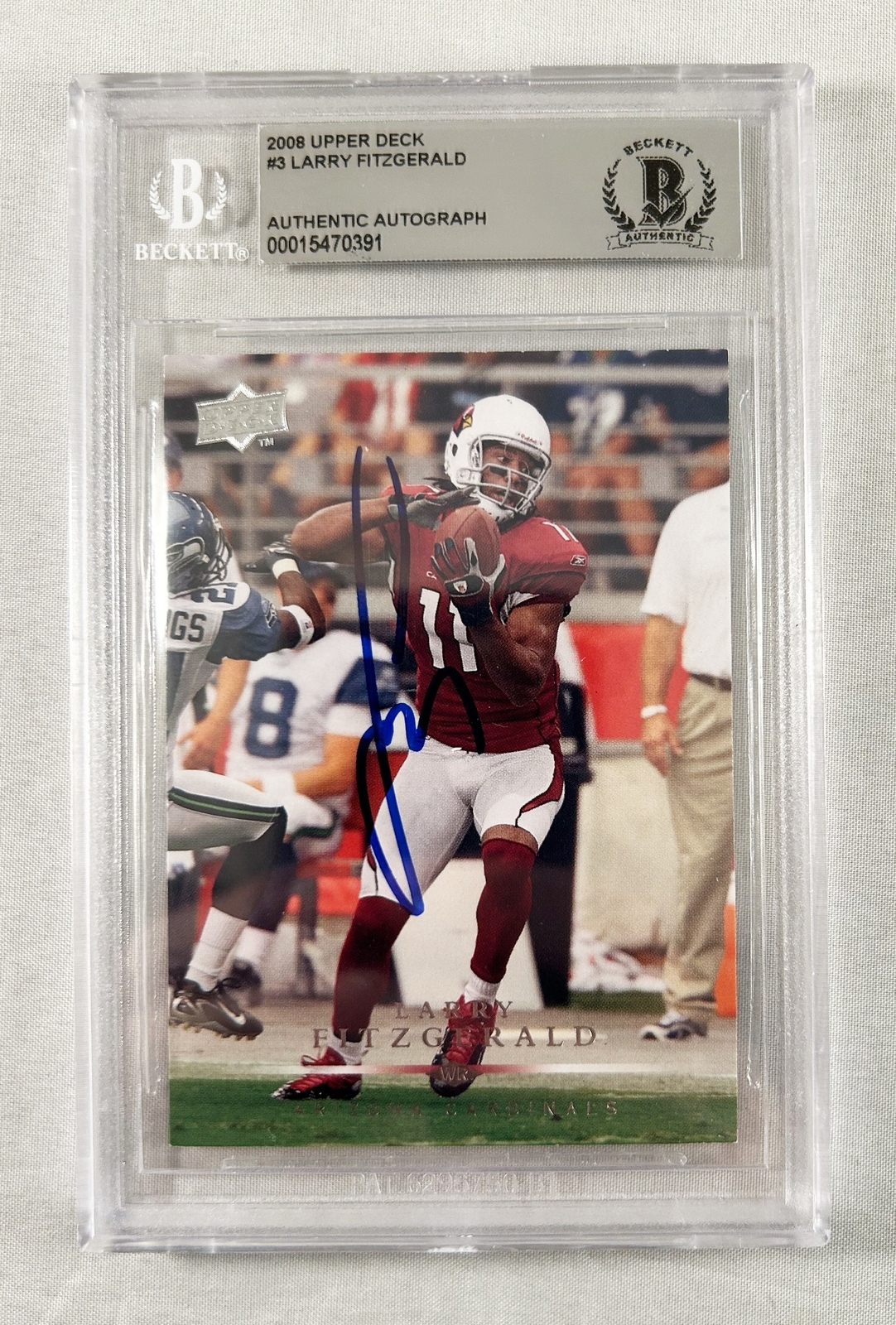 Larry Fitzgerald Signed Trading Card 2008 Upper Deck #8 Beckett BAS COA
