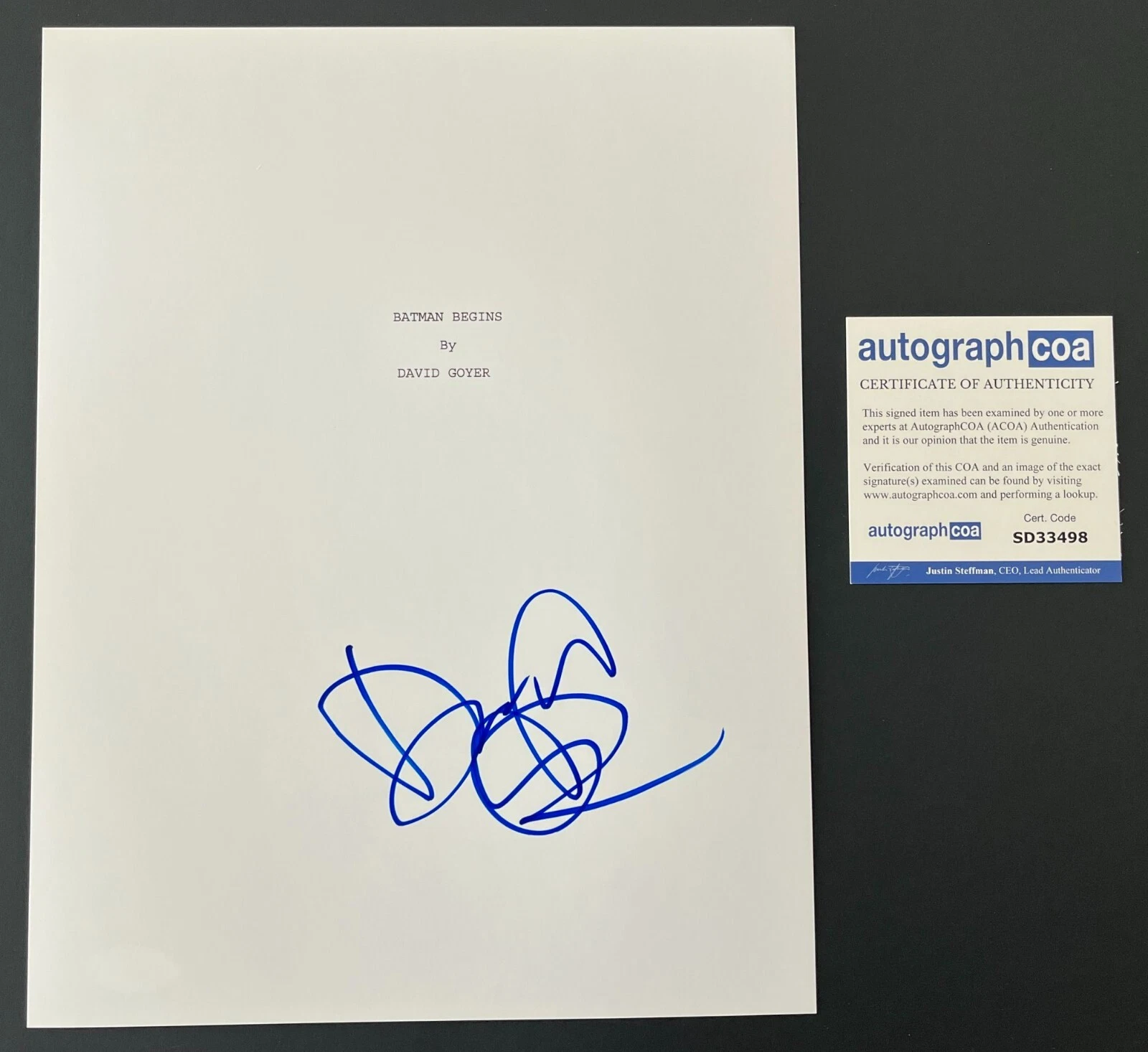 DAVID S. GOYER SIGNED BATMAN BEGINS 149 PAGE FULL SCRIPT w/PROOF AUTOGRAPH
