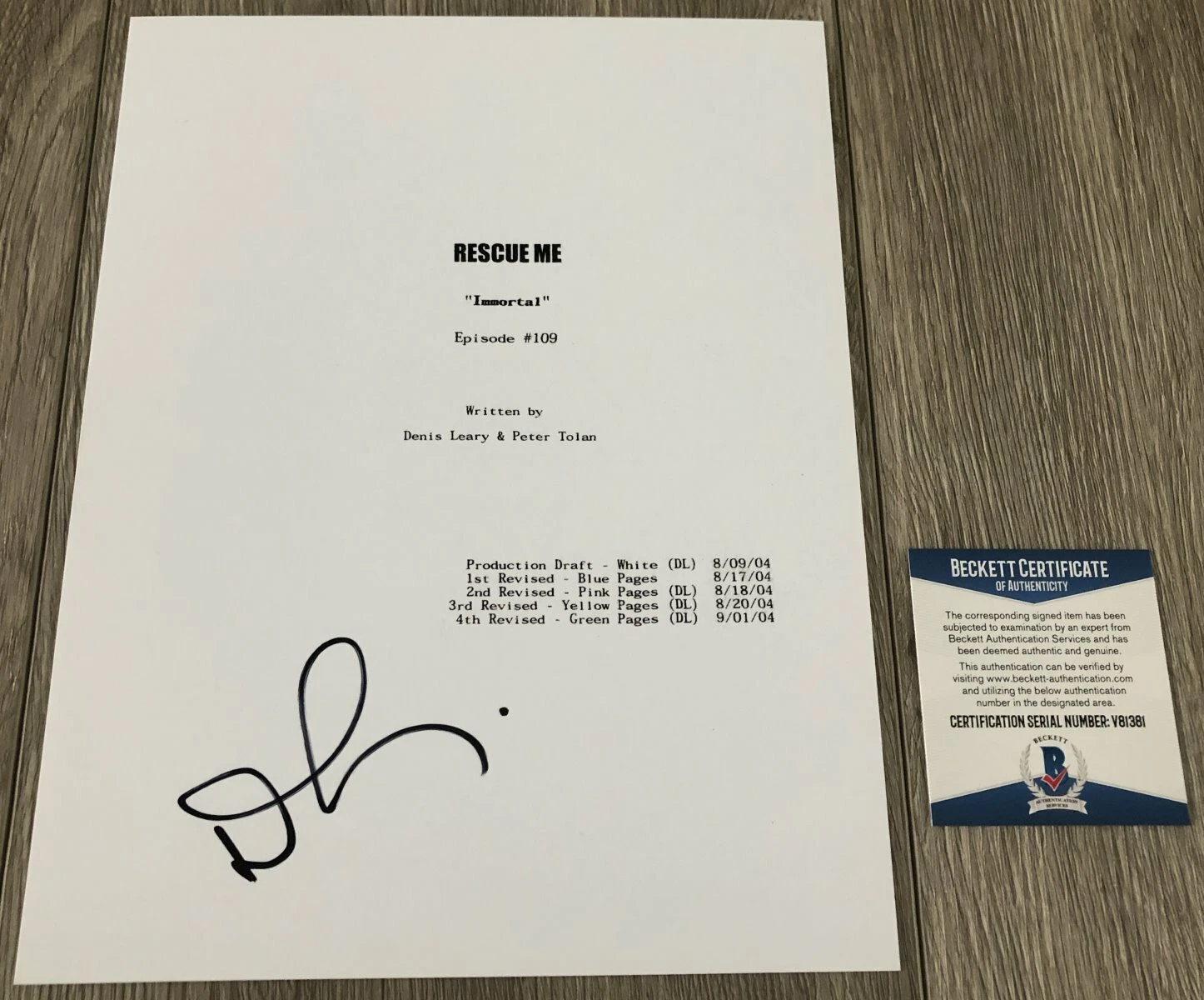 DENIS LEARY SIGNED RESCUE ME FULL IMMORTAL SCRIPT w/EXACT PROOF BECKETT BAS COA
