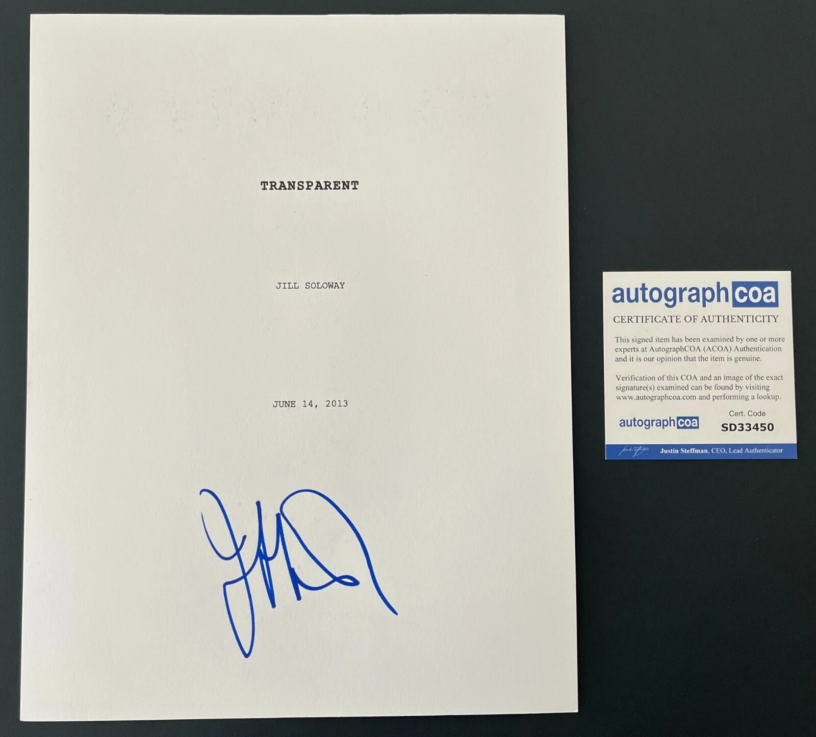 JEFFREY TAMBOR SIGNED TRANSPARENT 34 PAGE PILOT SCRIPT w/PROOF AUTOGRAPH
