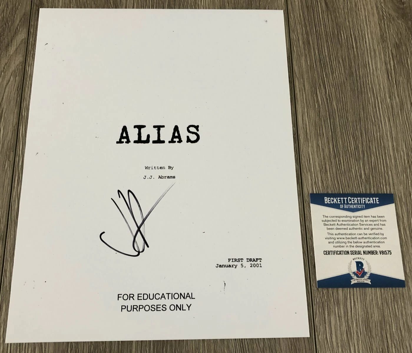J.J. ABRAMS SIGNED AUTOGRAPH ALIAS 72 PAGE PILOT SCRIPT w/PROOF BECKETT BAS COA
