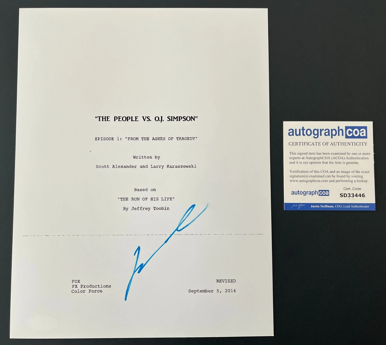 JOHN TRAVOLTA SIGNED THE PEOPLE VS. OJ SIMPSON 61 PAGE PILOT SCRIPT w/PROOF
