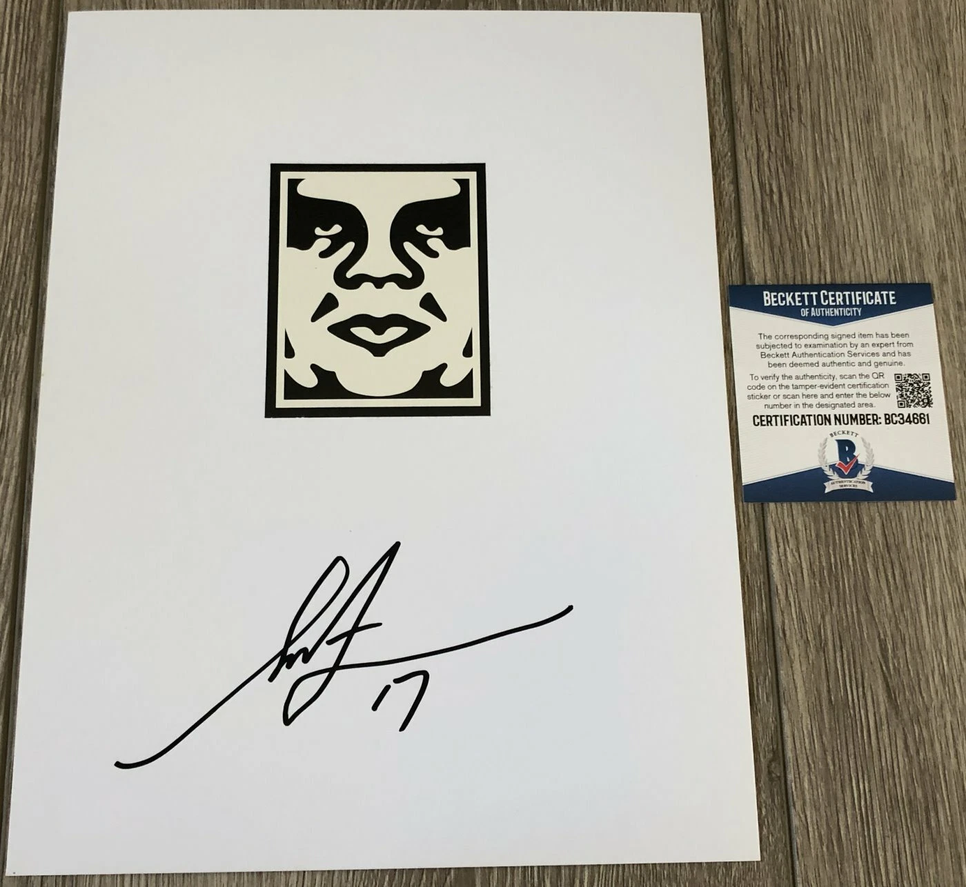 SHEPARD FAIREY SIGNED AUTOGRAPH ORIGINAL ARTWORK STICKER EXACT PROOF BECKETT COA
