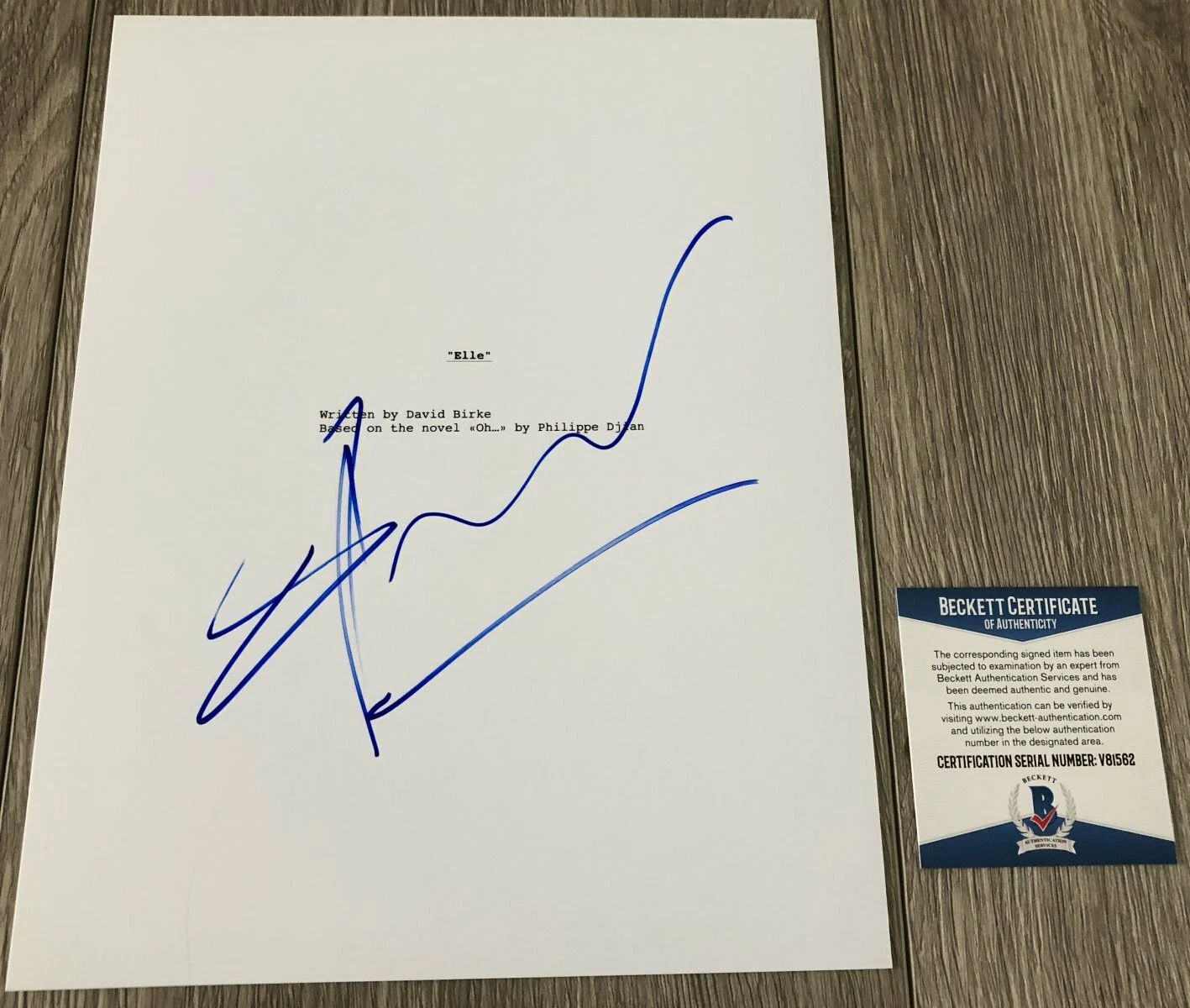 ISABELLE HUPPERT SIGNED AUTOGRAPH ELLE 114 PAGE SCRIPT w/PROOF & BECKETT BAS COA
