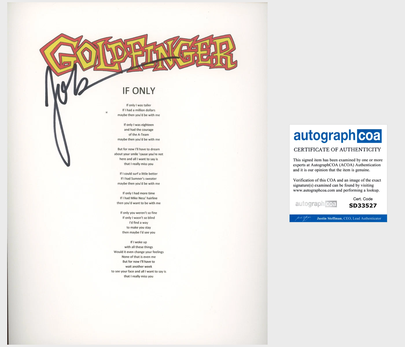 JOHN FELDMANN SIGNED AUTOGRAPH GOLDFINGER IF ONLY LYRICS SHEET w/EXACT PROOF
