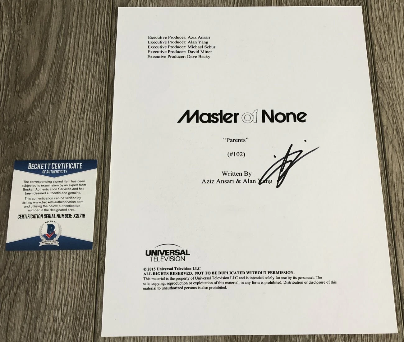 AZIZ ANSARI SIGNED MASTER OF NONE 30 PAGE 