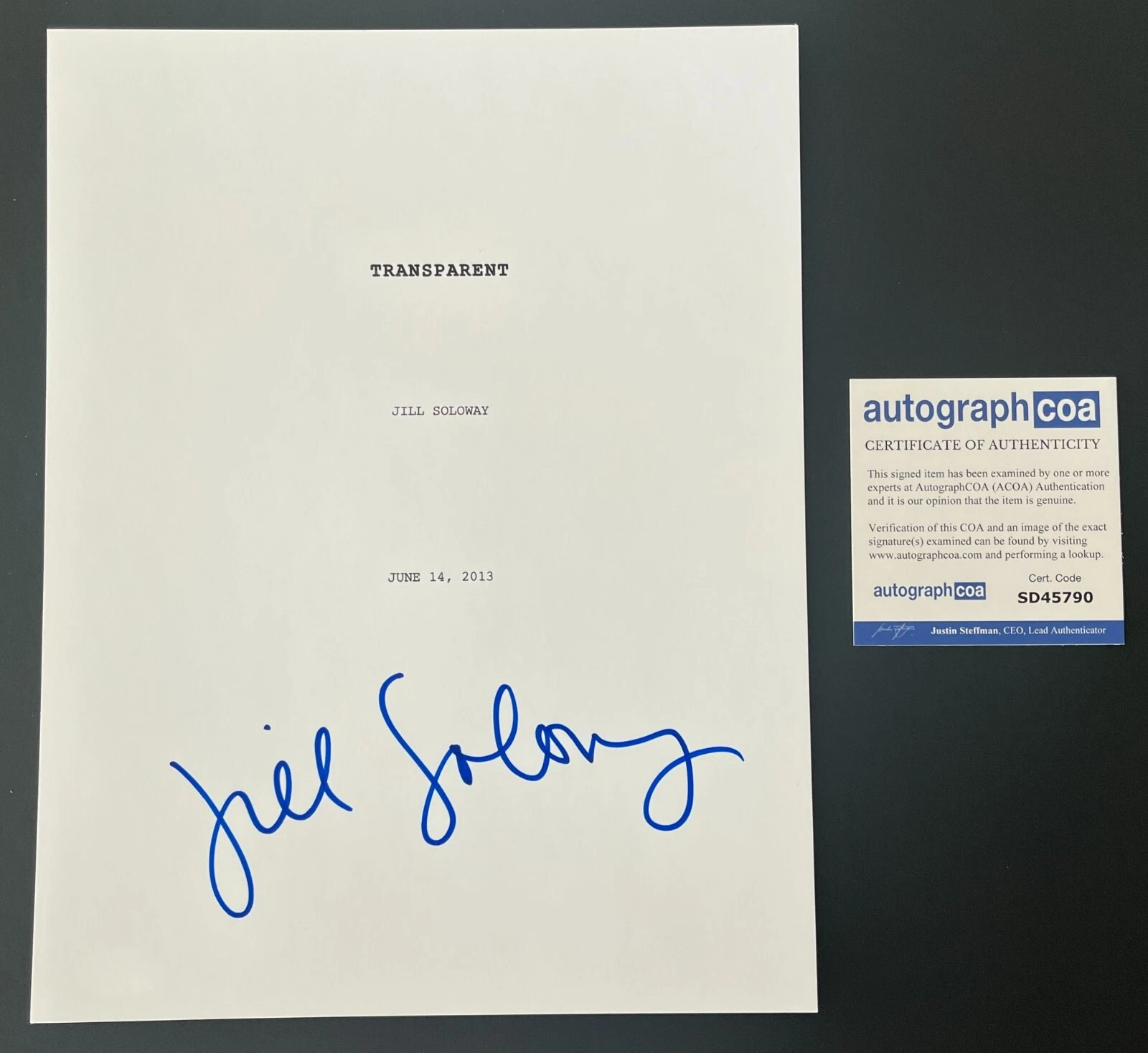 JILL SOLOWAY SIGNED AUTOGRAPH TRANSPARENT 34 PAGE PILOT SCRIPT w/PROOF

