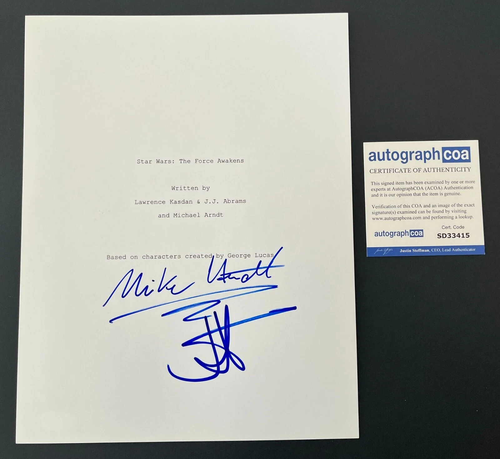JJ ABRAMS MIKE ARNDT SIGNED AUTOGRAPH STAR WARS THE FORCE AWAKENS SCRIPT w/PROOF
