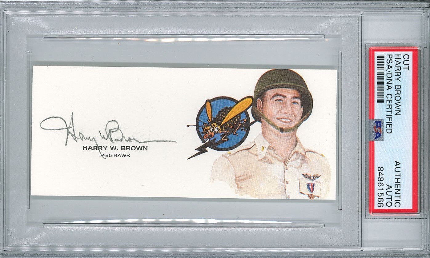 HARRY BROWN SIGNED CUT SIGNATURE PSA DNA 84861566 (D) WWII ACE 7V
