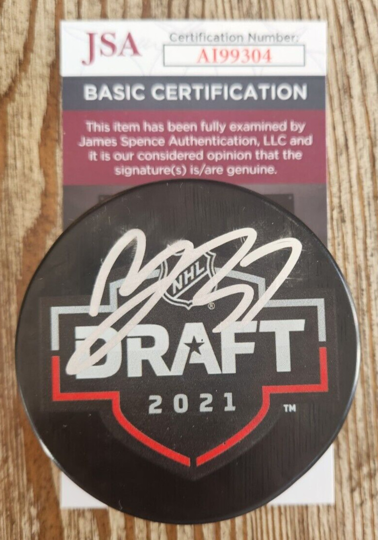 Mason McTavish Signed 2021 NHL Draft Puck w/ JSA COA #AI99304 Anaheim Ducks
