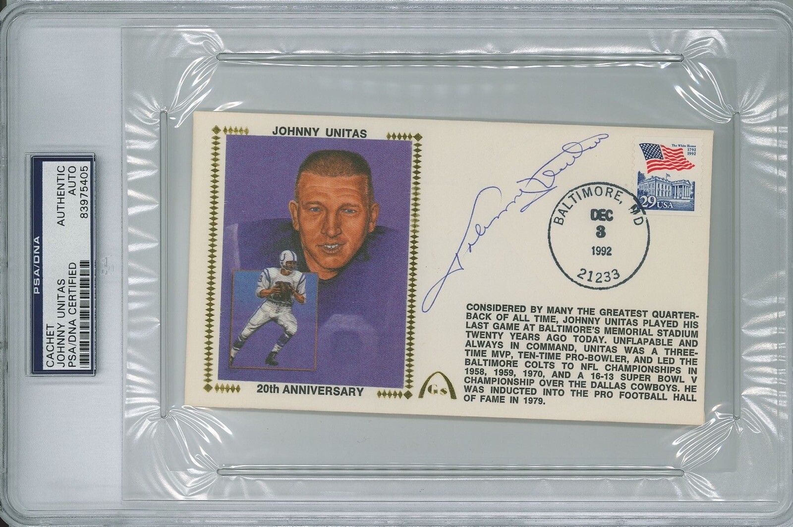 JOHNNY UNITAS SIGNED GATEWAY CACHET PSA DNA 83975405

