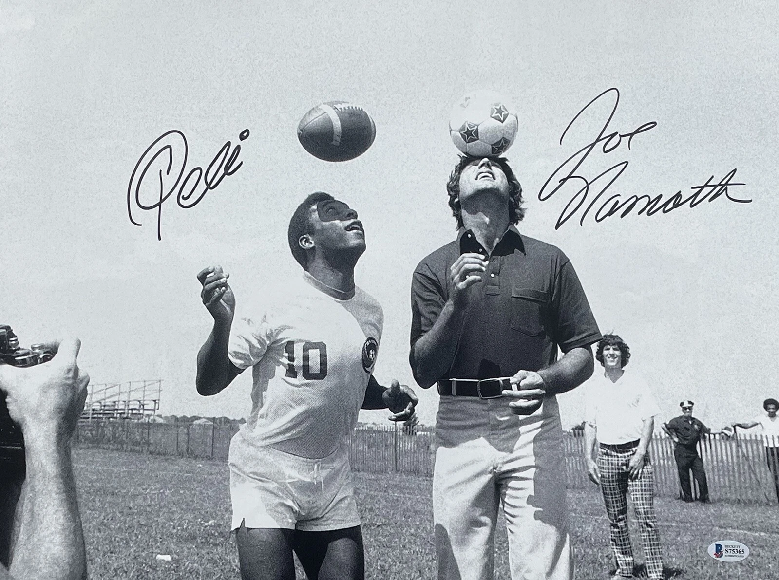 PELE & JOE NAMATH DUAL SIGNED 16X20 BAS S75365 TWO ICONS RARE PHOTO
