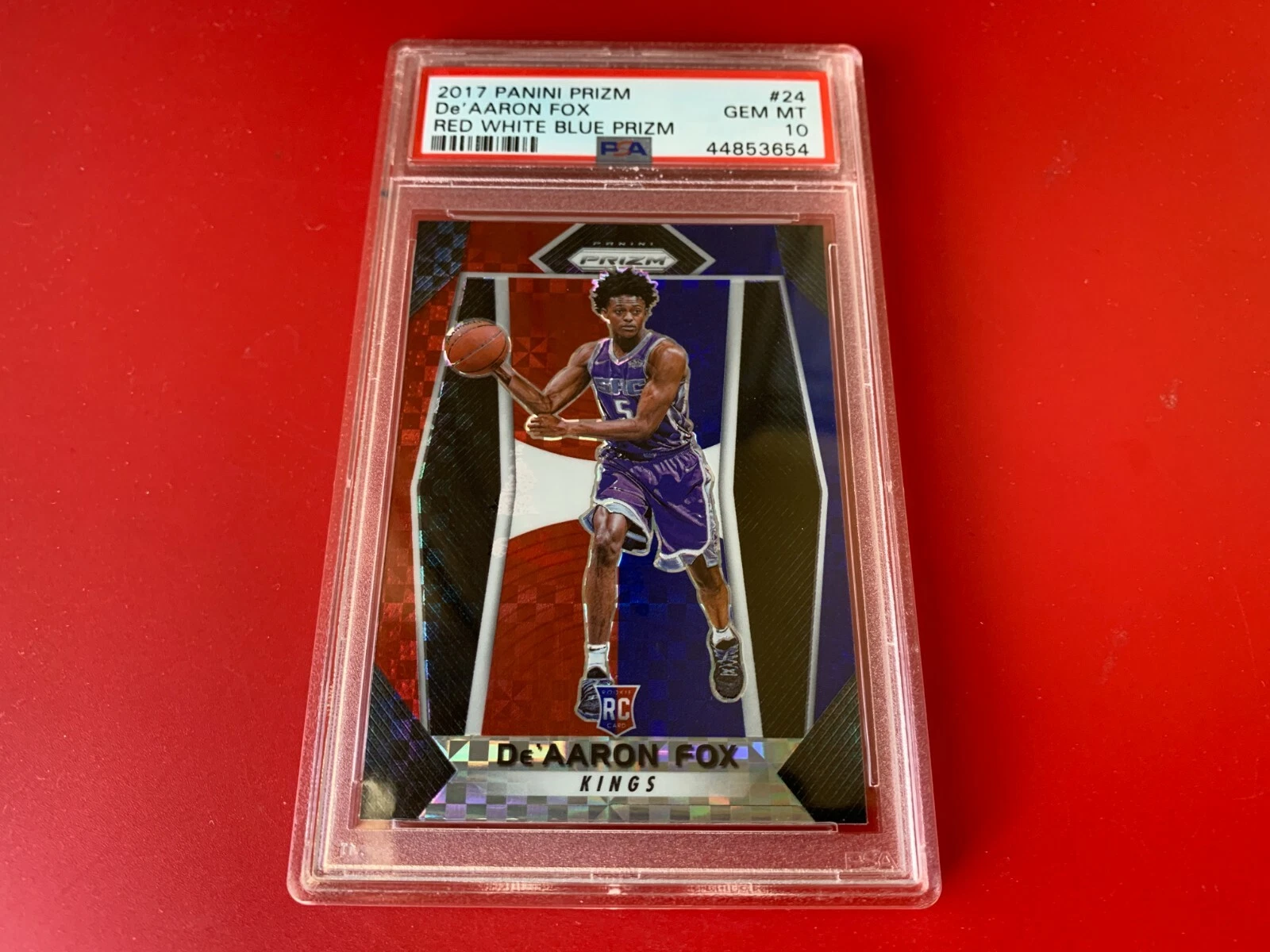 De' Aaron Fox 2017 Panini Prizm Red White Blue Rookie PSA 10 Gem Mint
