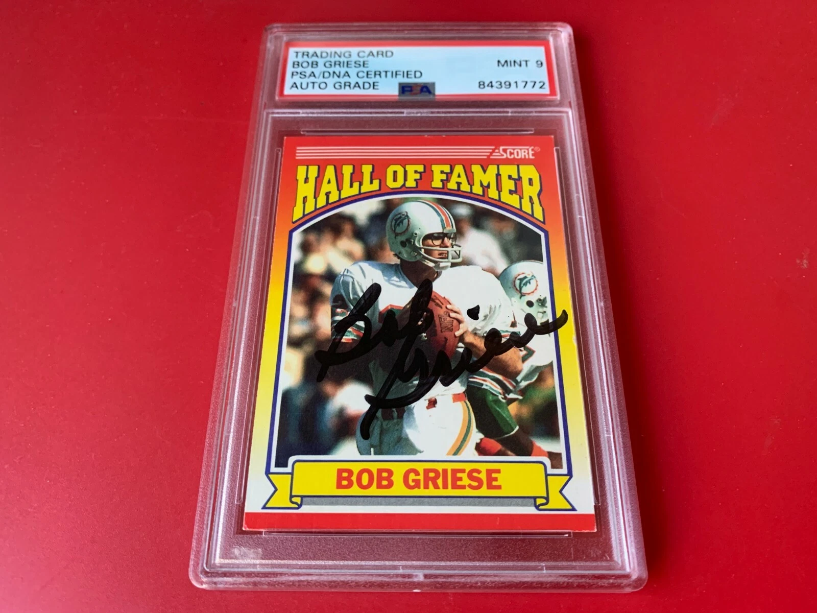 Bob Griese HOF Dolphins 1990 Score Card Signed Auto PSA/DNA ENCAPSULATED
