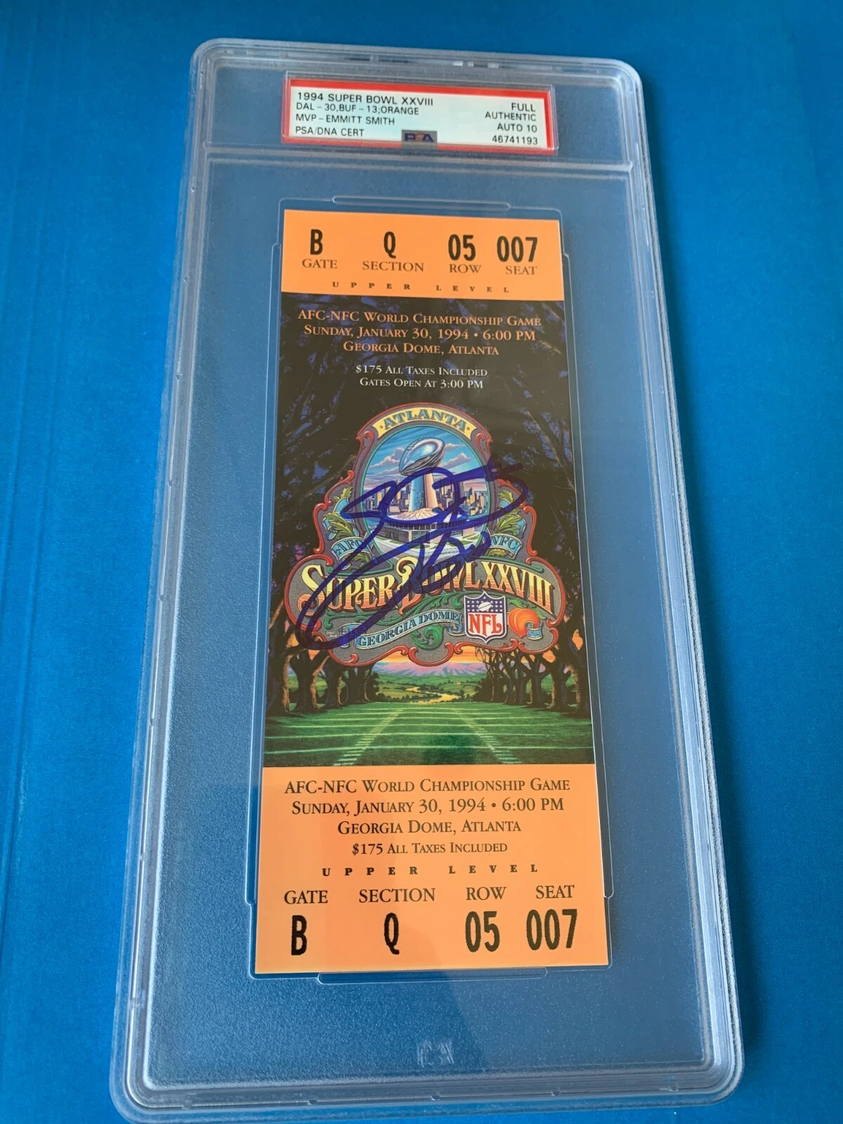Emmitt Smith Cowboys 1994 Super Bowl XXVIII Full Ticket Signed Auto PSA/DNA
