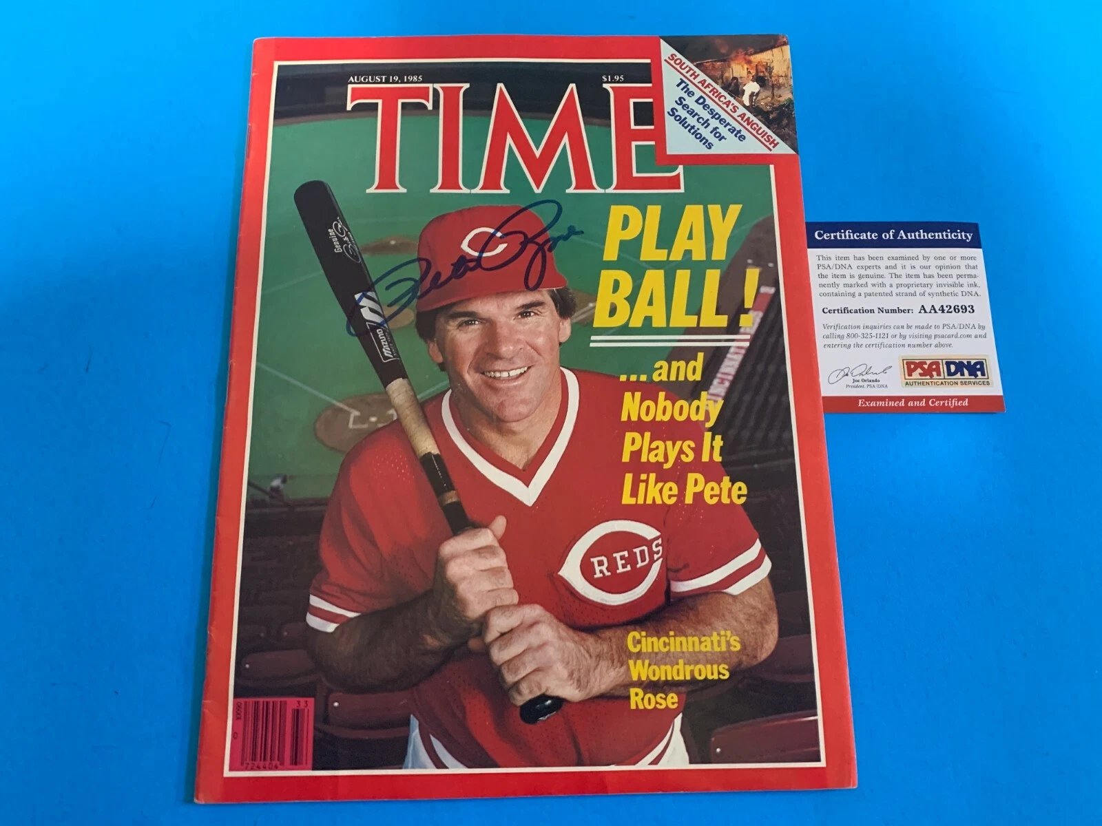 Pete Rose Reds 1985 TIME Magazine Signed Auto PSA/DNA COA
