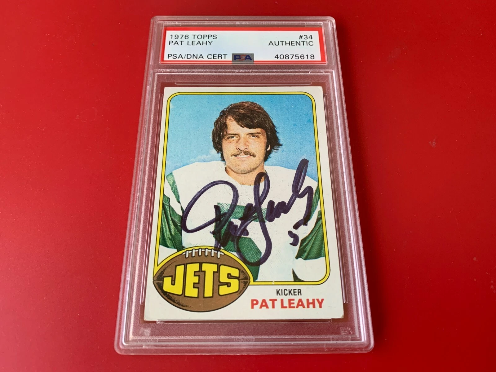 Pat Leahy JETS 1976 Topps Signed Auto PSA/DNA Slabbed
