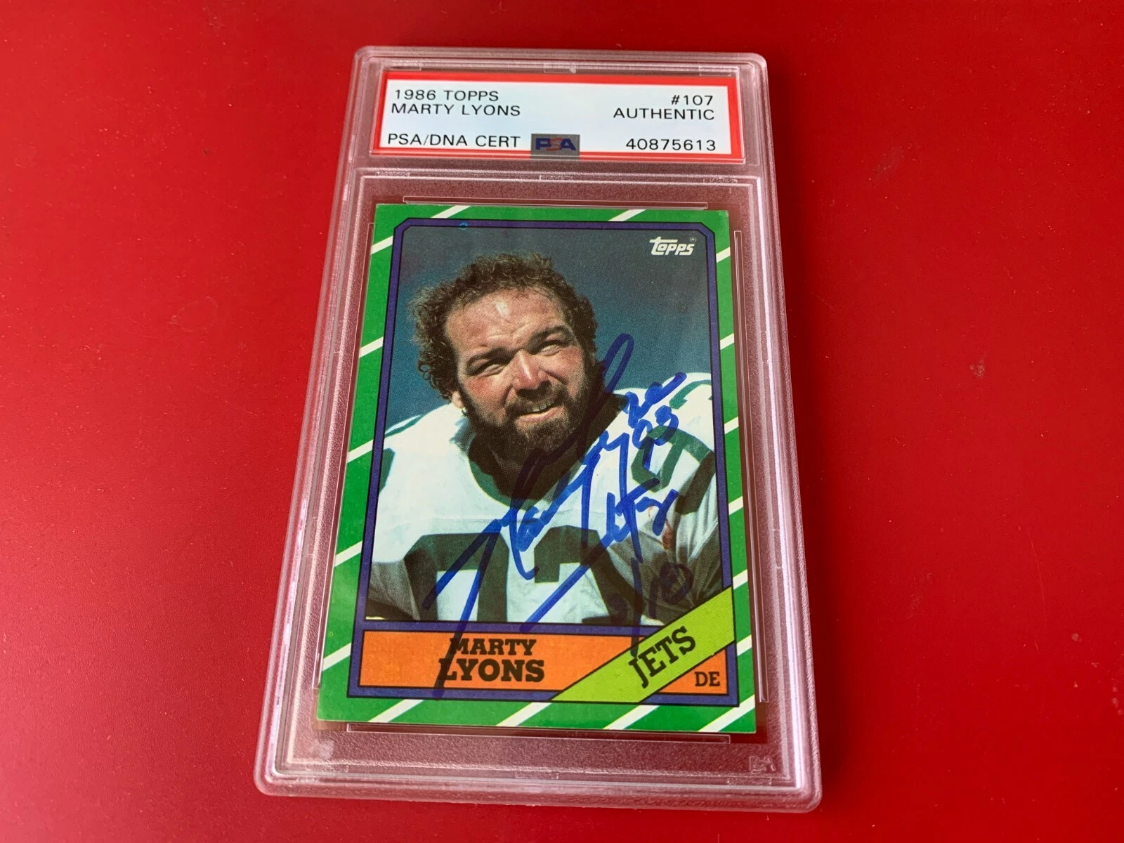 Marty Lyons JETS 1986 Topps Signed Auto PSA/DNA Slabbed
