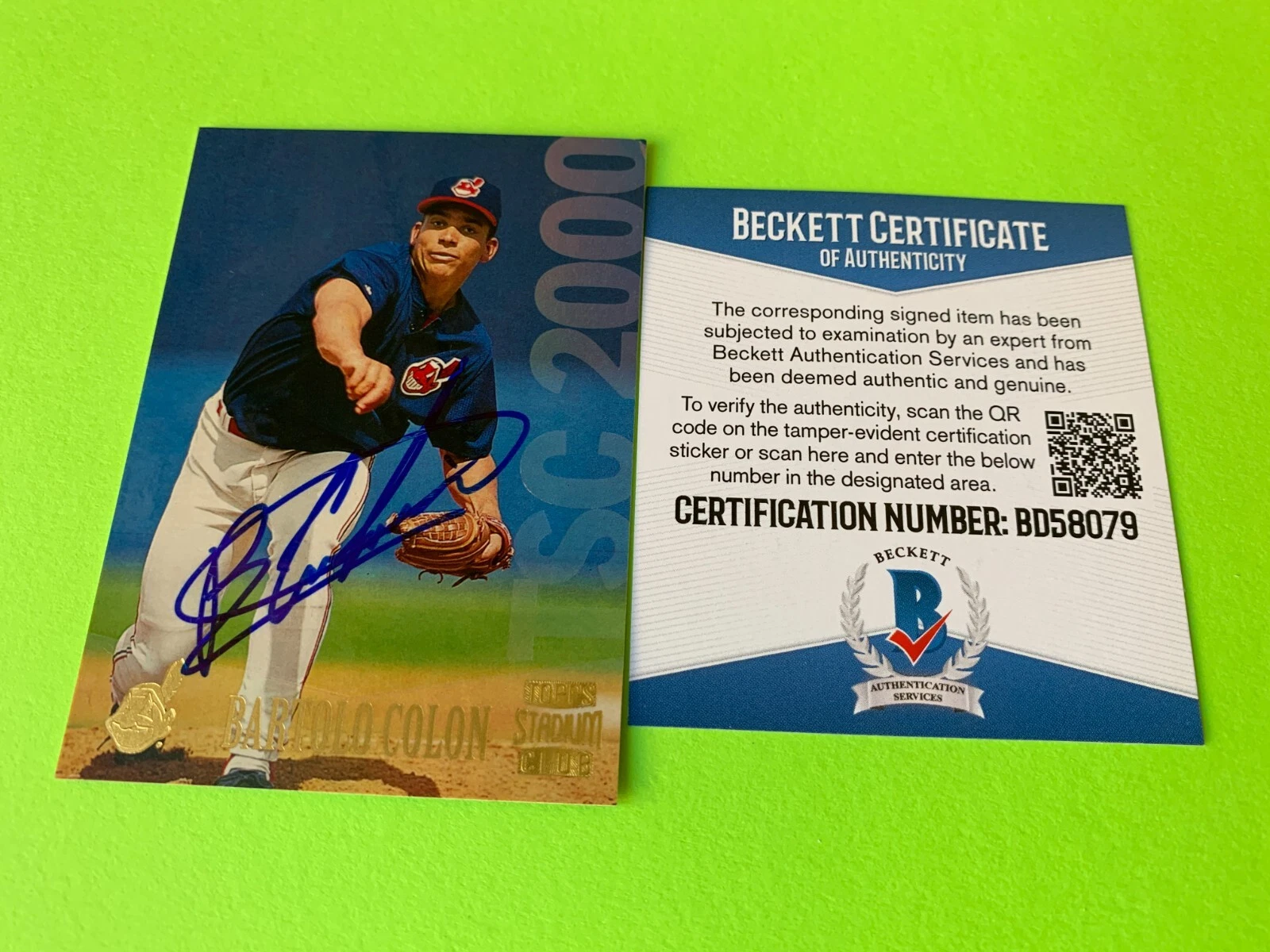 Bartolo Colon Indians 1998 Stadium Club Card Signed Auto BAS COA
