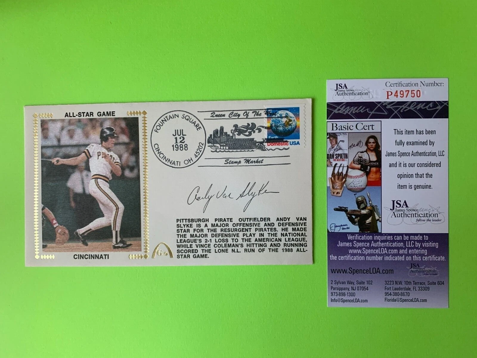 Andy Van Slyke Pirates Cachet Envelope First Day Cover Signed Auto JSA COA
