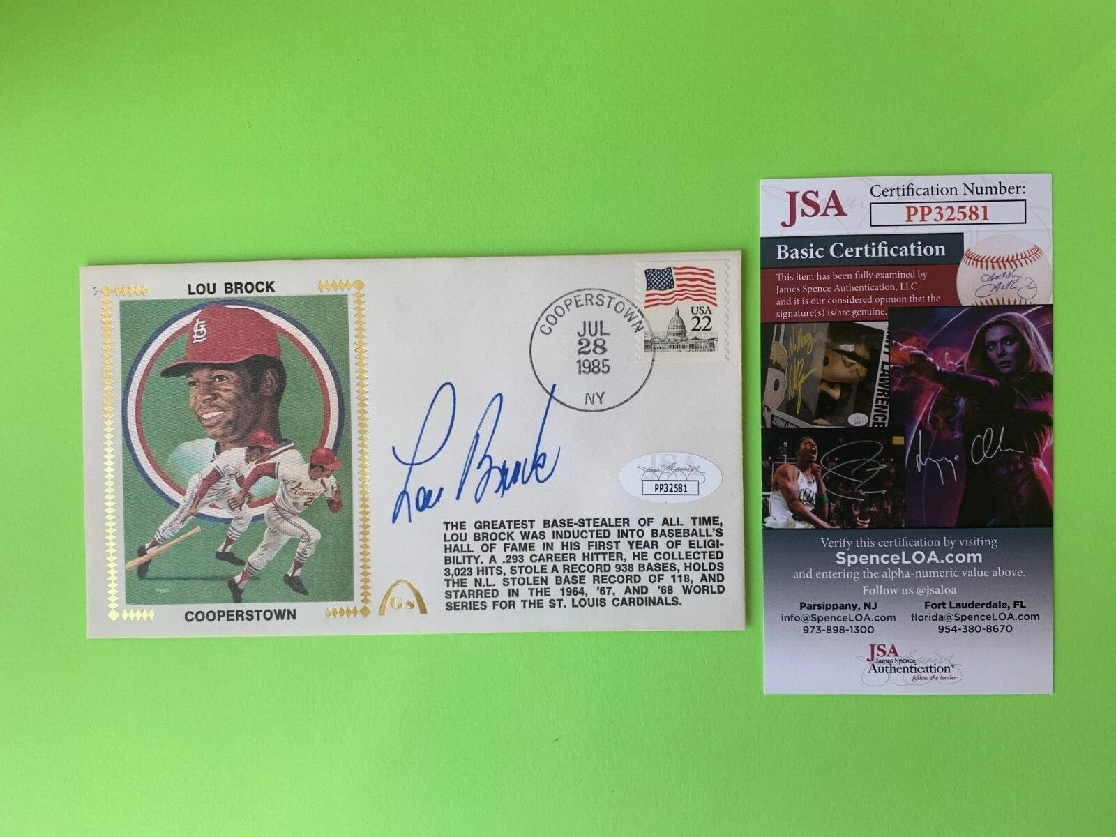 Lou Brock Cardinals Cachet Envelope First Day Cover Signed Auto JSA COA
