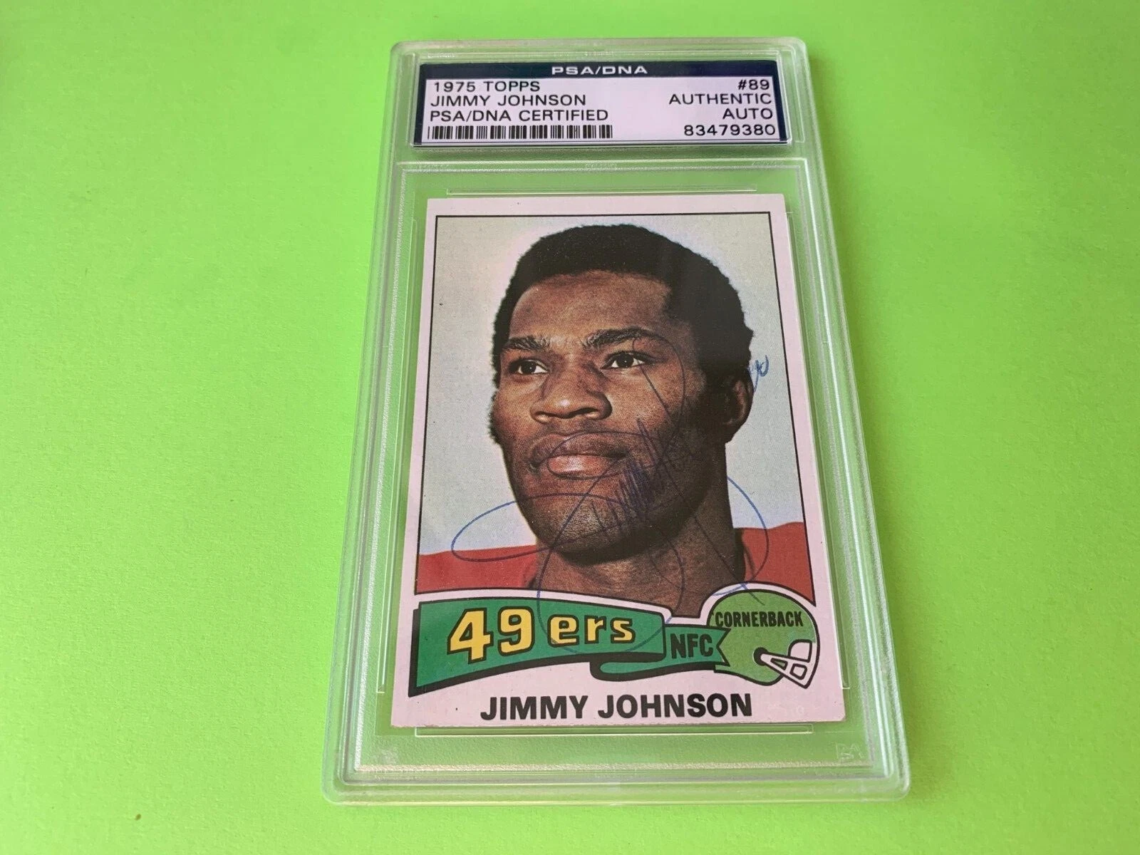 Jimmy Johnson 49ers HOF 1975 Topps Card #89 Signed Auto PSA/DNA ENCAPSULATED
