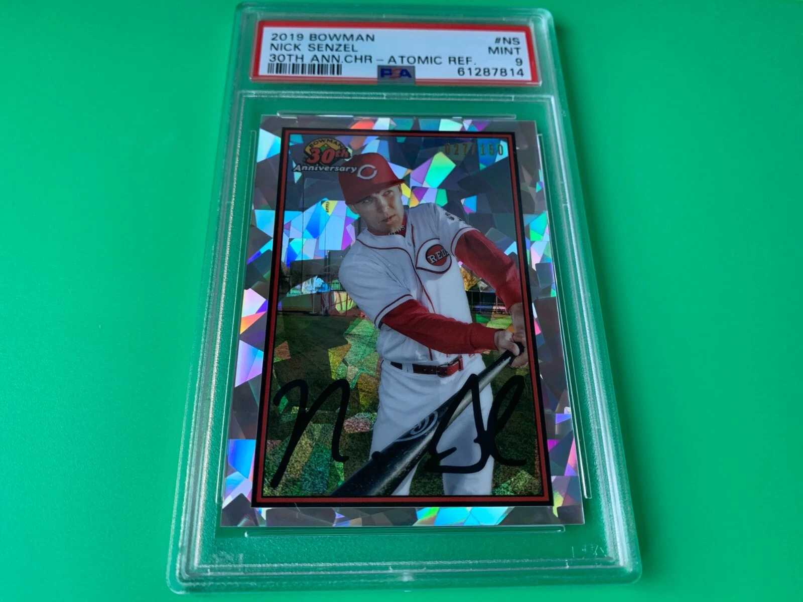 Nick Senzel Reds 2019 Bowman Atomic Refractor Signed Auto Rookie Card Mint PSA 9
